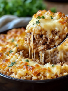 Cheesy Ground Beef and Rice Casserole