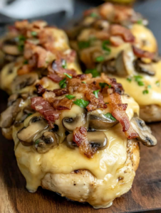Chicken with Crispy Bacon, Sautéed Mushrooms
