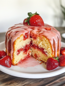 Strawberry Honeybun Cake with Strawberry Cream Icing