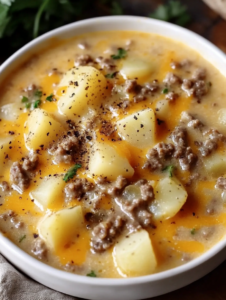 Cheesy Hamburger Potato Soup Recip