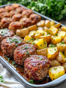 Sheet Pan Mini Meatloaf and Roasted Potatoes