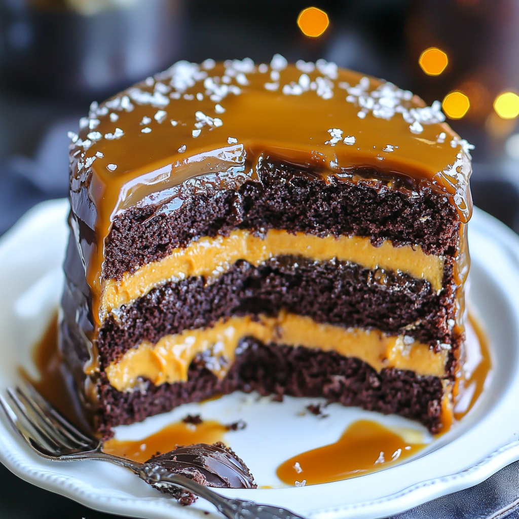 Decadent Salted Caramel Chocolate Cake with Luxurious Caramel Sauce