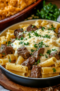 Garlic Butter Steak and Cheesy Rigatoni