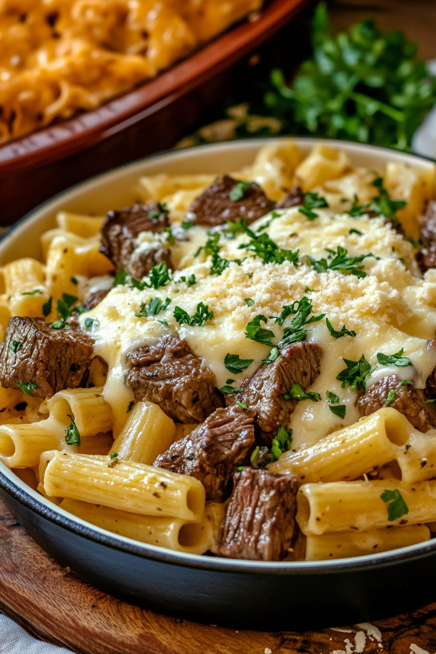Garlic Butter Steak and Cheesy Rigatoni
