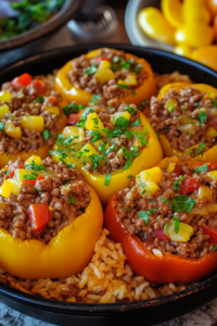 Stuffed Bell Peppers with Ground Beef & Brown Rice