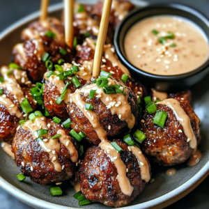 Tender Korean BBQ Meatballs with Spicy Mayo Dip