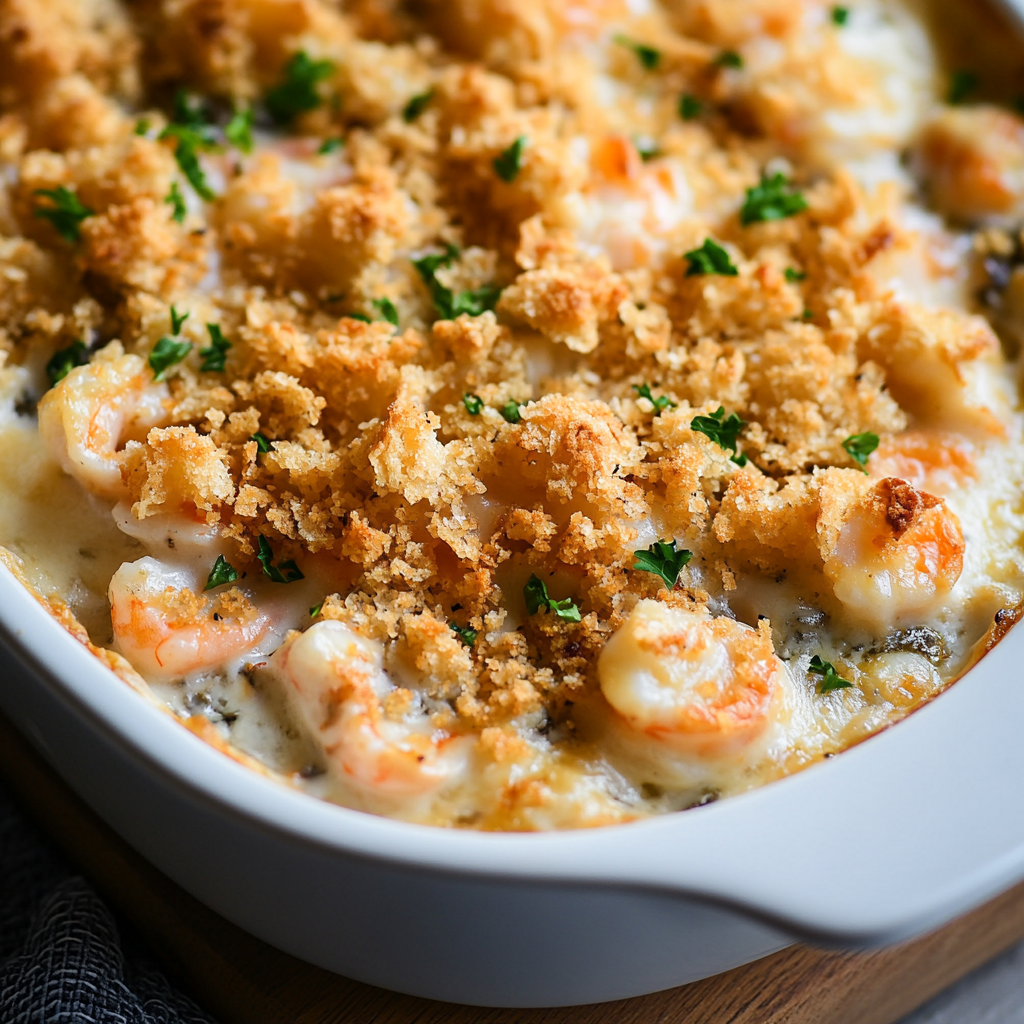 Seafood Casserole with a Crispy Cracker Topping: