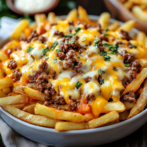 Irresistible Cheesy Loaded Fries with Beef and Mozzarella