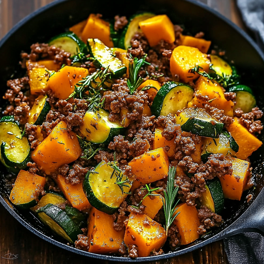 Ground Beef Zucchini Sweet Potato Skillet