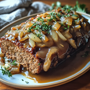 Savory Meatloaf with Caramelized Onion Gravy