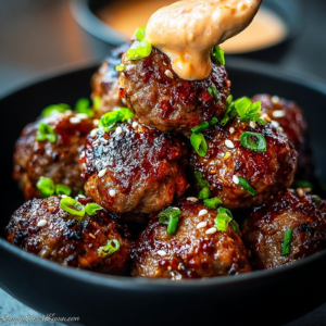 Tender Korean BBQ Meatballs with Spicy Mayo Dip