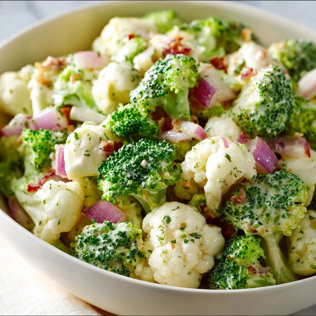 creamy broccoli cauliflower salad