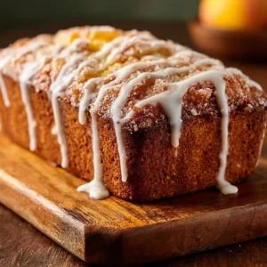 innamon-peach-crumble-bread-with-vanilla-glaze
