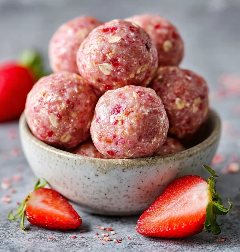 Strawberry Cheesecake Protein Balls Recipe Best Strawberry Protein Balls Low Carb Strawberry Cheesecake Balls Homemade Str...