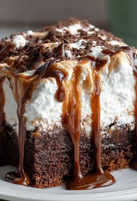 Best Chocolate Poke Cake With Marshmallow Recipe Easy Marshmallow Chocolate Poke Cake Homemade Chocolate Poke Cake Marshma...