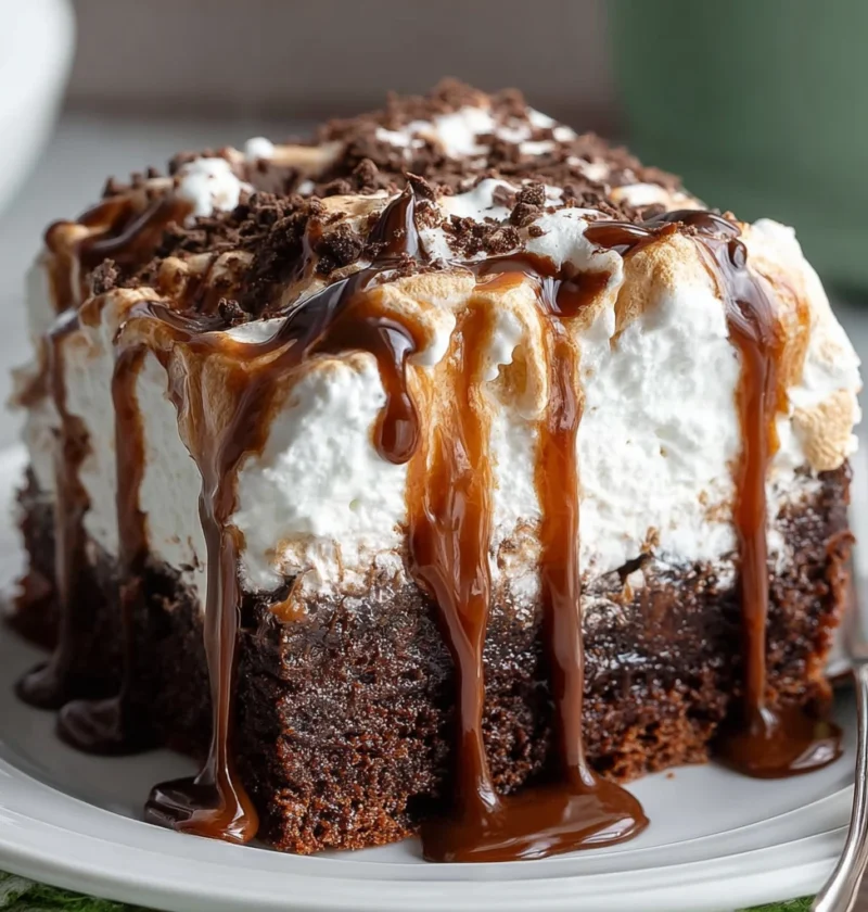 Best Chocolate Poke Cake With Marshmallow Recipe Easy Marshmallow Chocolate Poke Cake Homemade Chocolate Poke Cake Marshma...