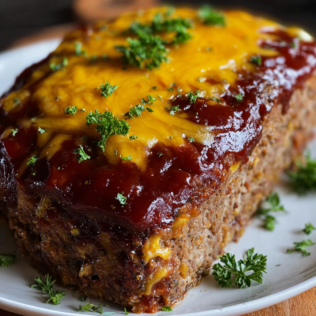Cheesy Cowboy Meatloaf with Pinto Beans and Chili Glaze