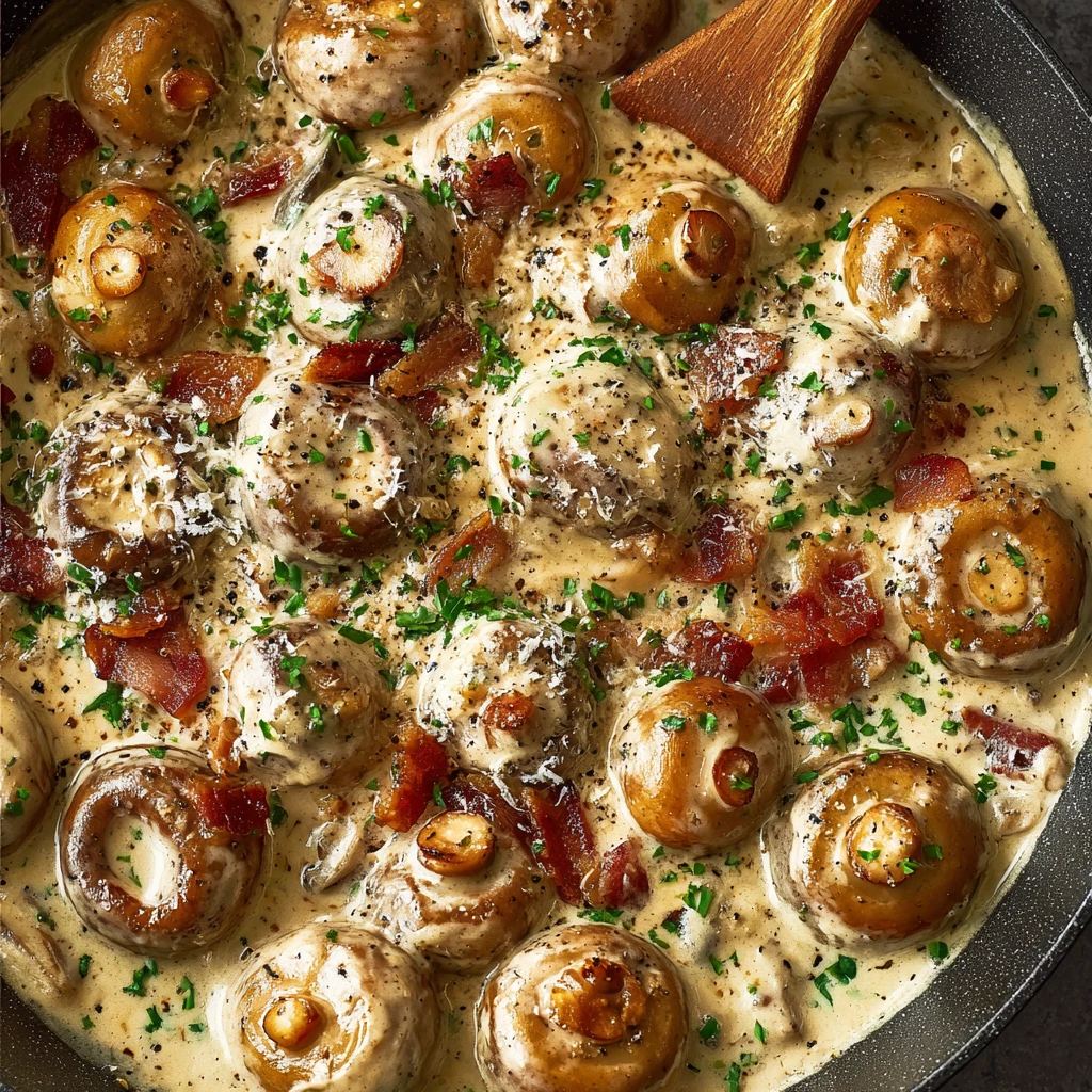 Creamy Garlic Mushrooms with Crispy Bacon and Parmesan – A Skillet Dream You’ll Crave Every Time