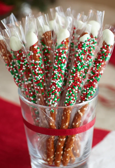 Easy Christmas Chocolate Covered Pretzel Rods Recipe Homemade Chocolate Dipped Pretzel Rods For Christmas Best Chocolate F...