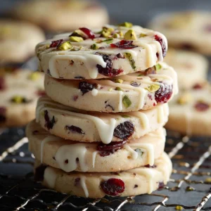 White Chocolate Drizzled Cranberry-Pistachio Shortbread Cookies