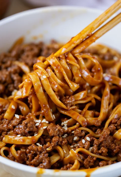Best Mongolian Ground Beef Noodles Recipe Mongolian Beef Noodle Bowl Easy Healthy Mongolian Ground Beef Stir Fry Gluten-fr...