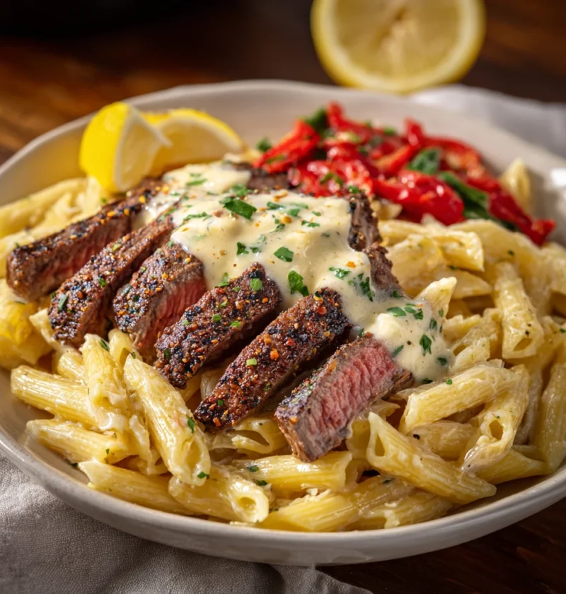 Cajun Steak Penne Creamy Parmesan Sauce