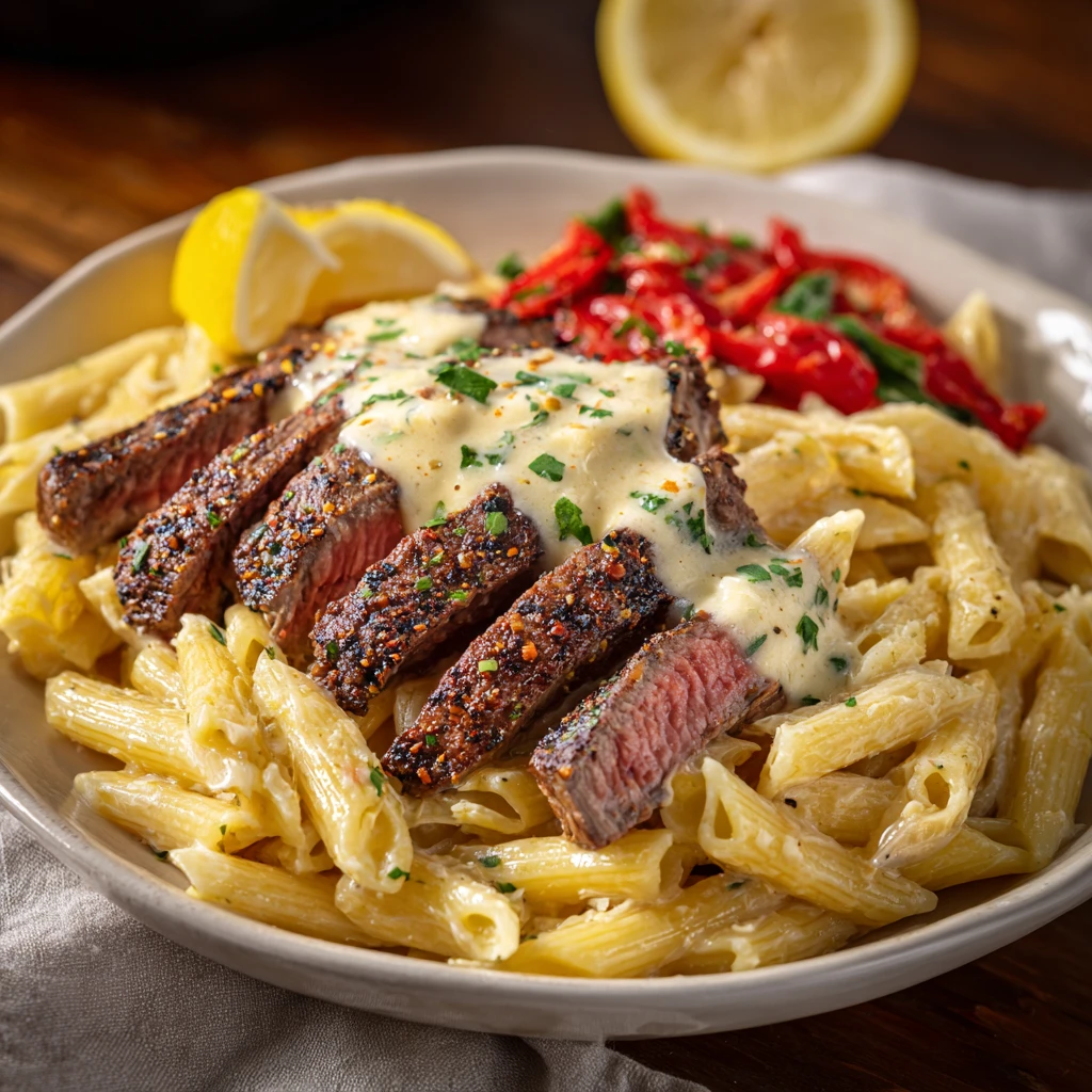 Cajun Steak With Penne and Creamy Parmesan Sauce