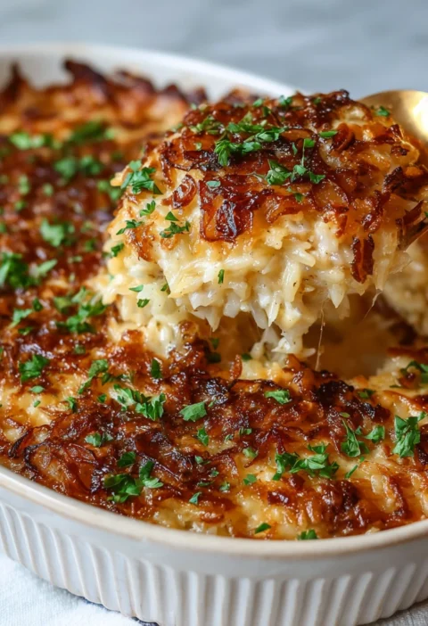 French Onion Orzo Bake Tasty
