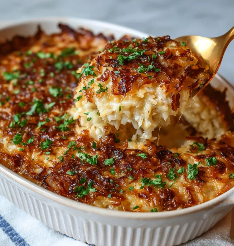 French Onion Orzo Bake Tasty