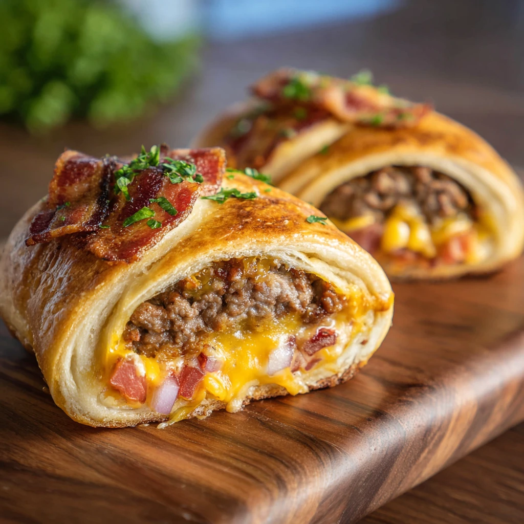 Garlic Butter Bacon Cheeseburger Rollups