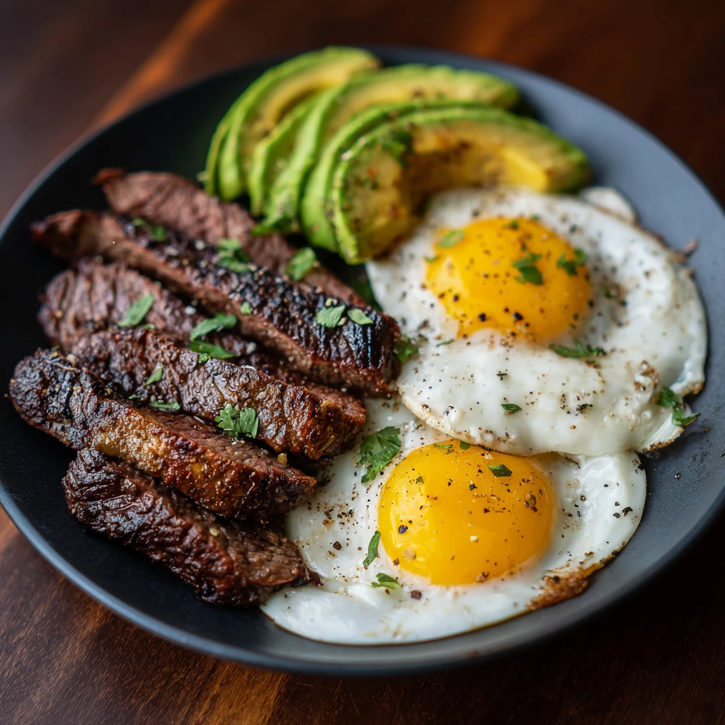 High-Protein Steak, Egg & Avocado Plate ( side angle)