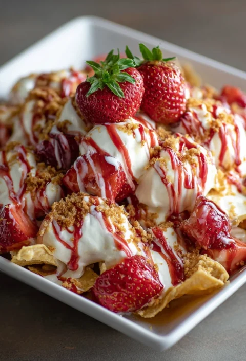 Sweet Strawberry Cheesecake Nachos