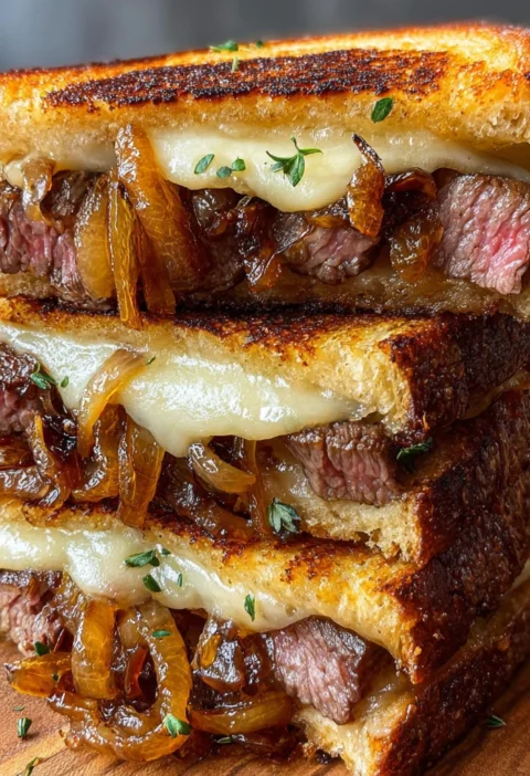 Cheesy Steak Caramelized Onion Grilled Sandwich