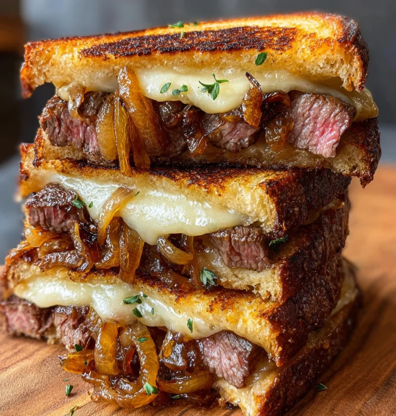 Cheesy Steak Caramelized Onion Grilled Sandwich