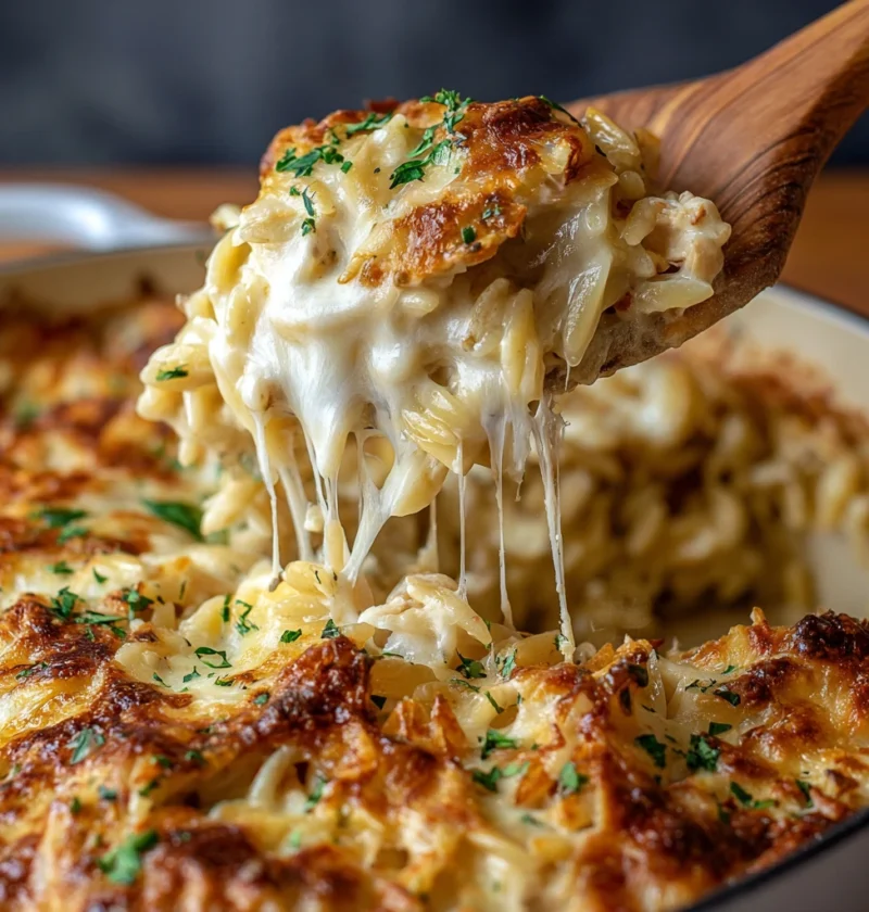 Creamy Caramelized Onion Chicken Orzo Bake Gruyre