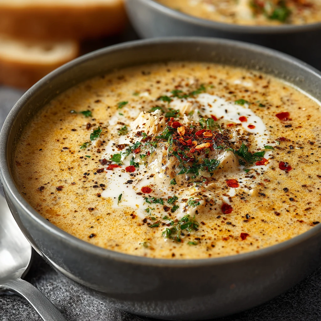 Creamy Chicken Pepper Soup with Acini di Pepe, Parsley & Cream