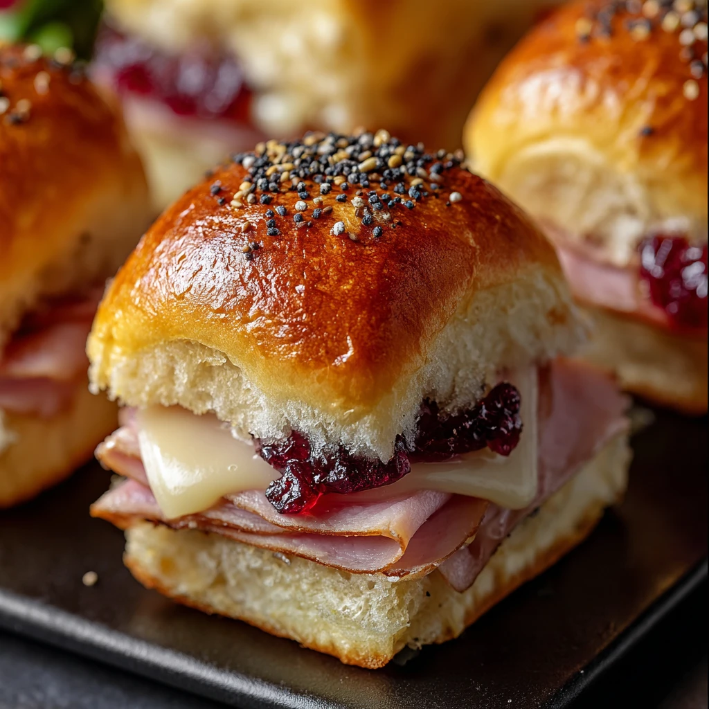 Ham and Cranberry Sliders with Melty Cheese