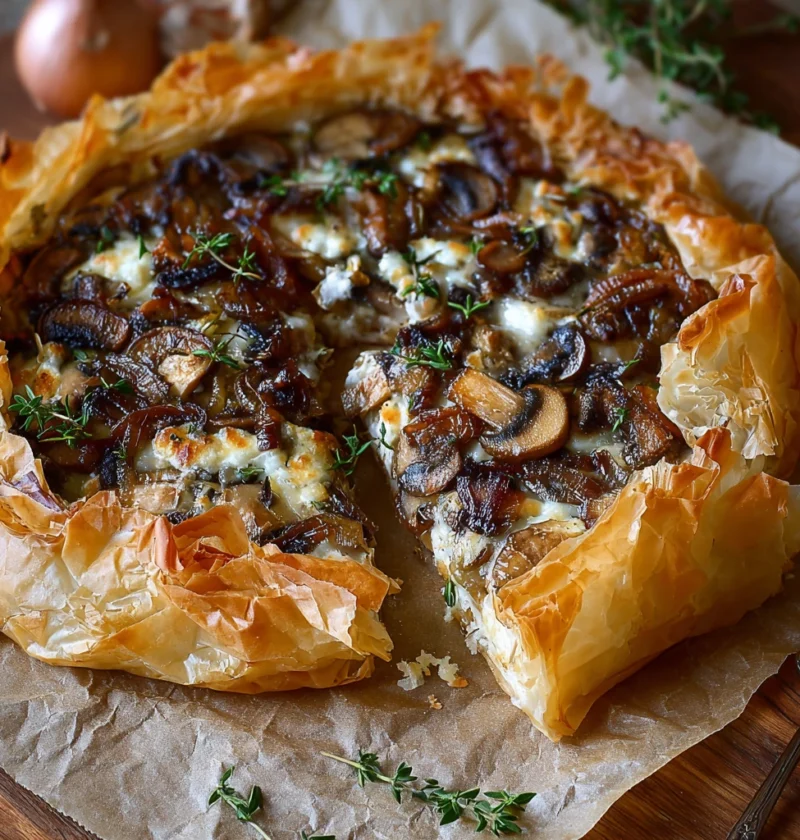Mushroom Caramelized Onion Phyllo Tart Flaky Flavorpacked Vegetarian