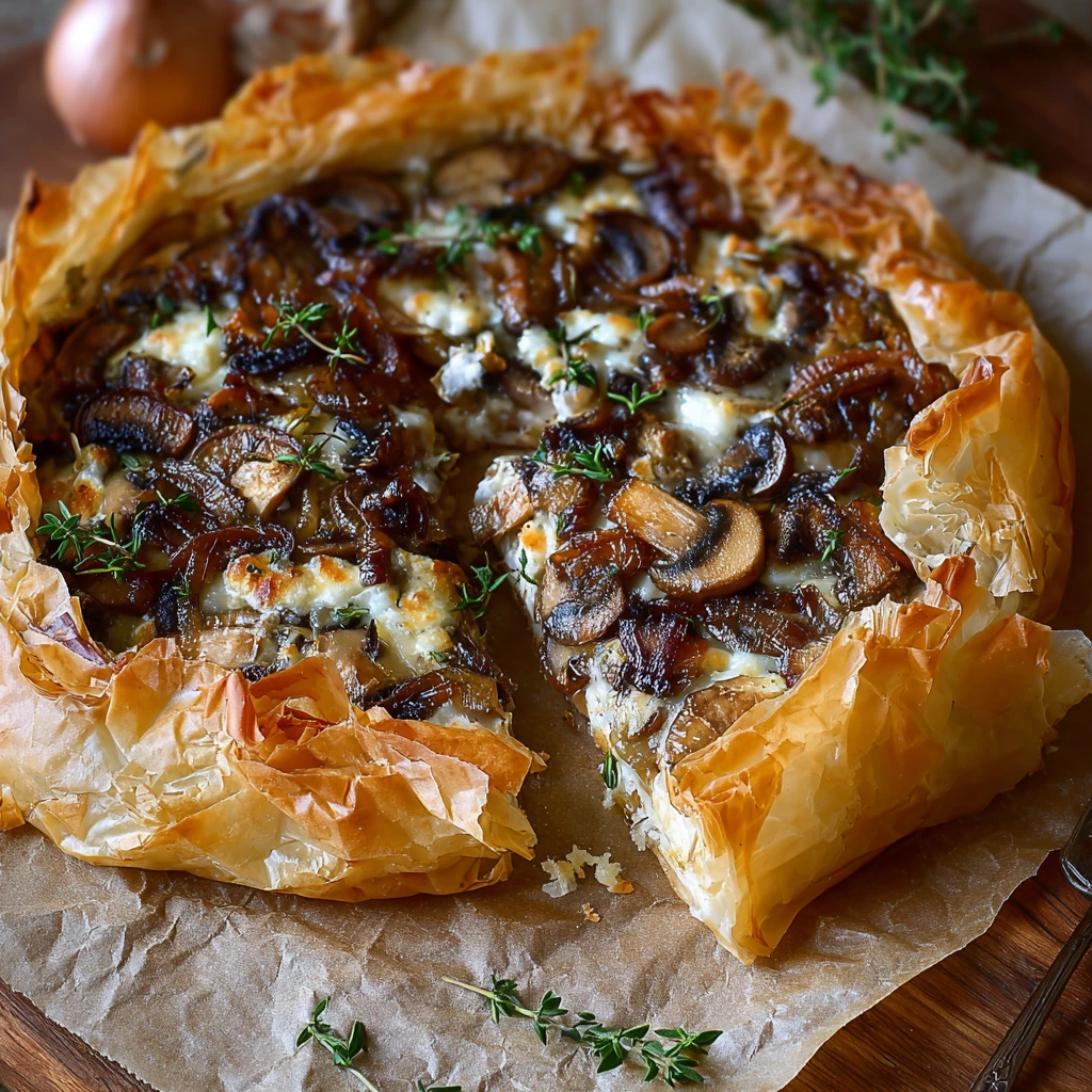 Mushroom and Caramelized Onion Phyllo Tart: A Flaky, Flavor-Packed Vegetarian Delight