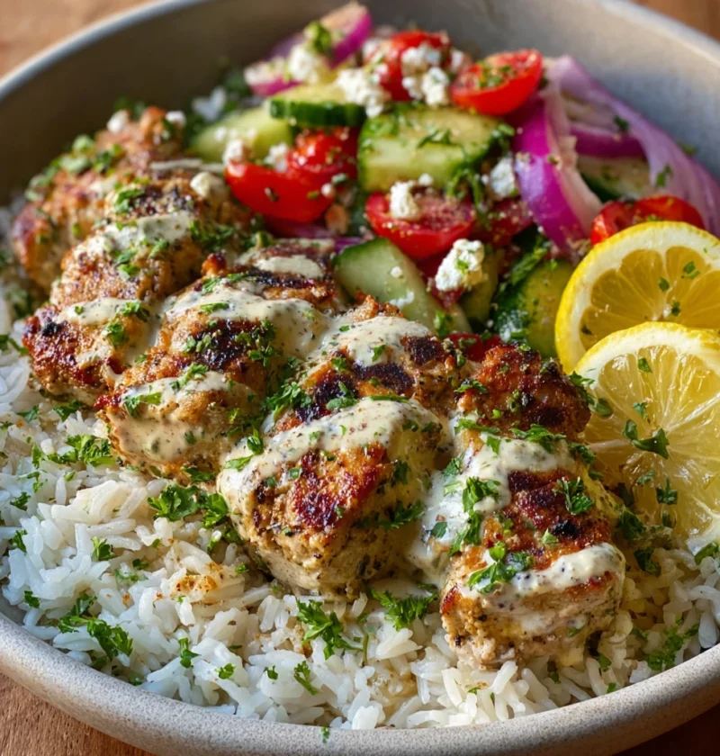 Sheet Pan Chicken Kebabs Lemon Tahini Sauce Feta