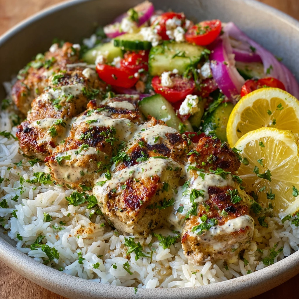 Sheet Pan Chicken Kebabs with Lemon Tahini Sauce and Feta Salad