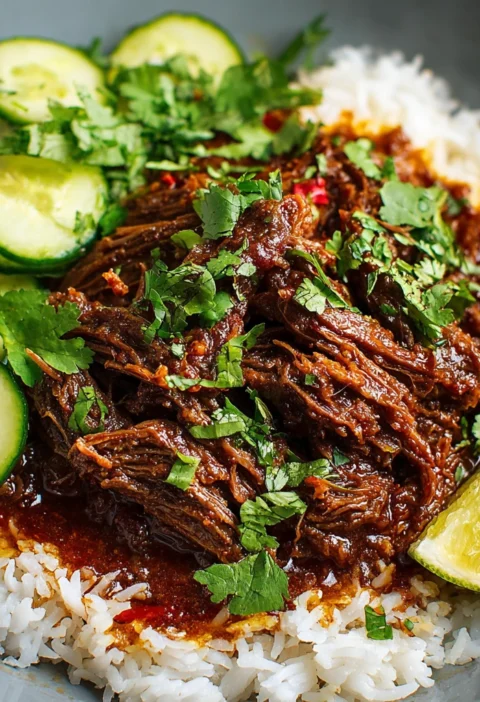 Spicy Coconut Curry Shredded Beef Fresh Cucumber Salad