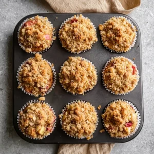 Classic Rhubarb Oat Muffins with Cinnamon Butter Crumble