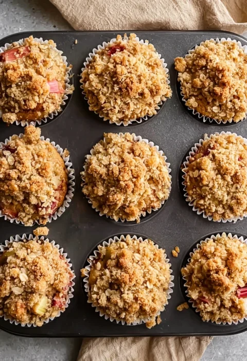 Classic Rhubarb Oat Muffins Cinnamon Butter Crumble