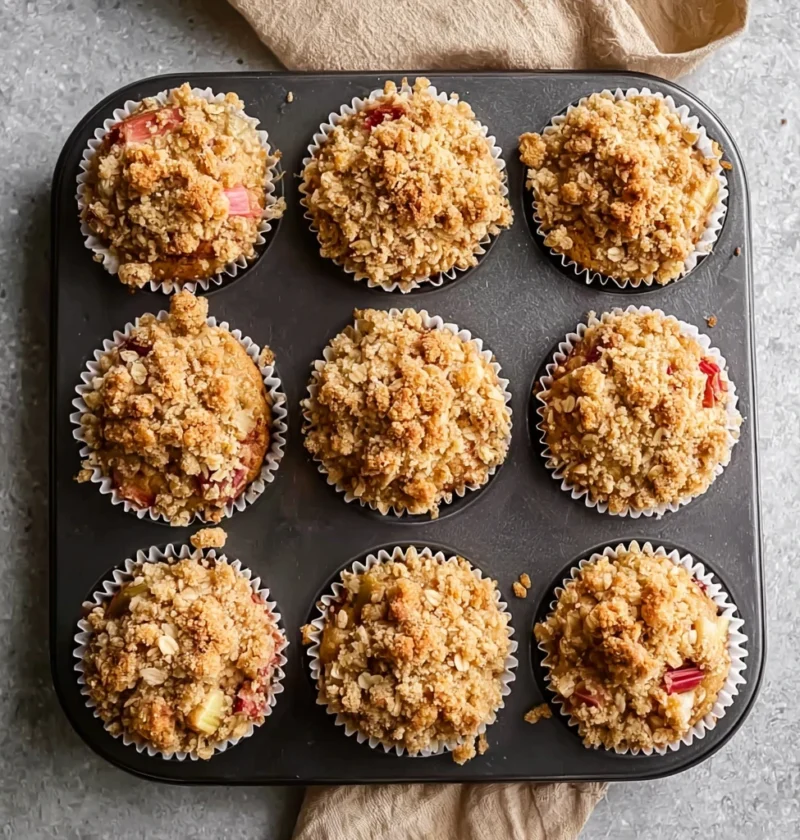 Classic Rhubarb Oat Muffins Cinnamon Butter Crumble