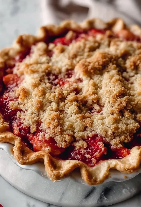 Delicious Strawberry Rhubarb Pie Crumb Topping