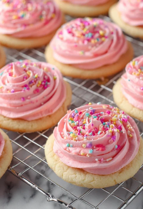 Frosted Sugar Cookies Topped Cheerful Pink Buttercream