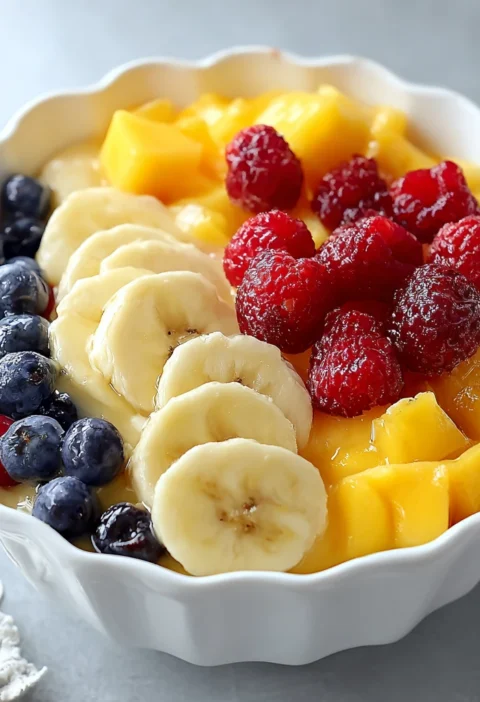 Vibrant Fruit Salad Vanilla Pudding Refreshing Delight