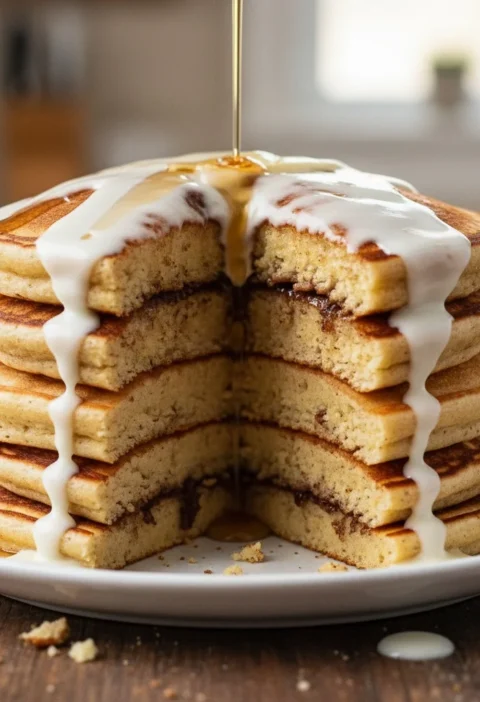 Easy Fluffy Cinnamon Roll Pancakes