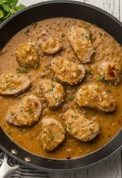 Pork Medallions with Balsamic Onion Gravy